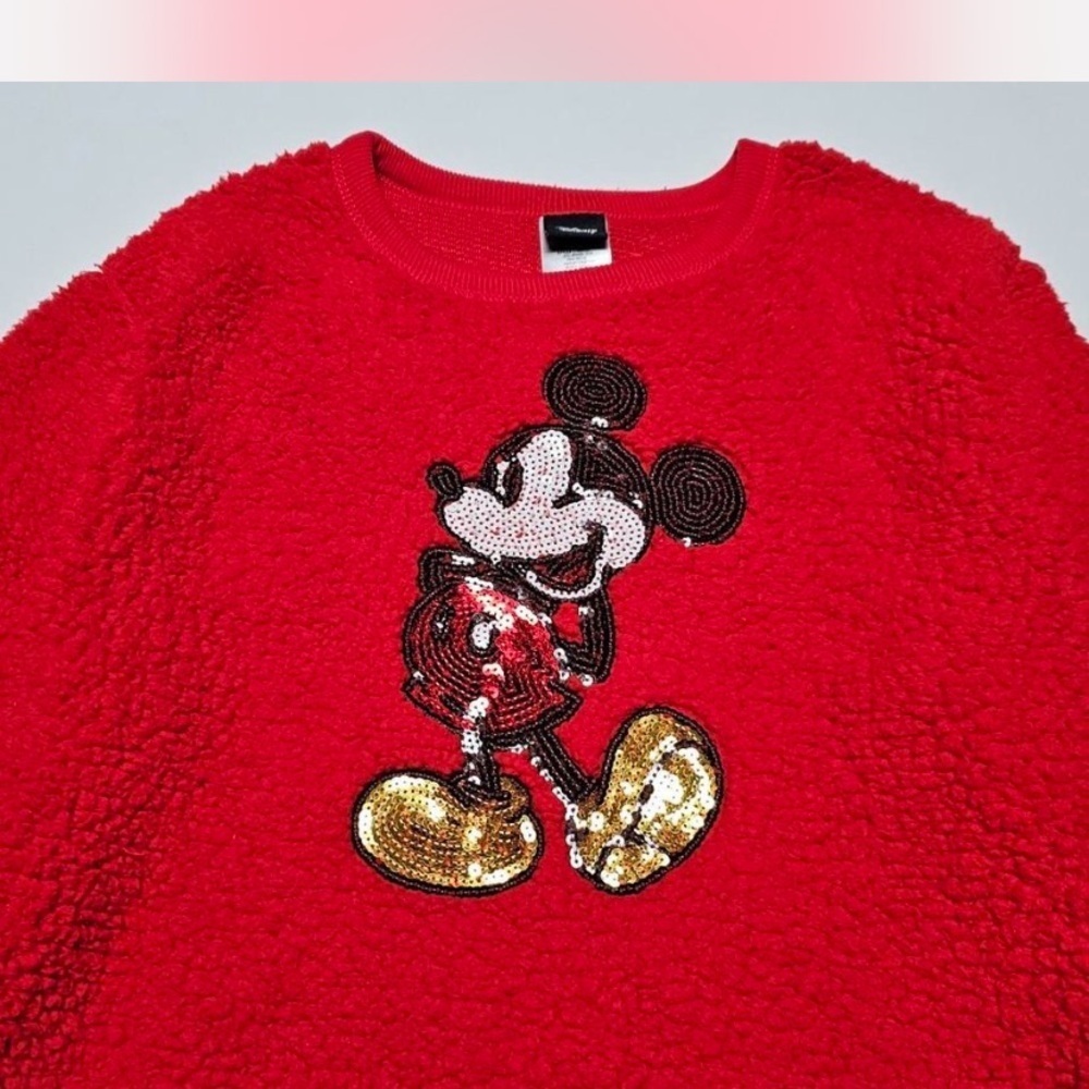 Disney Red Fleece with Sequined Mickey, Size L Junior - Picture 3 of 6